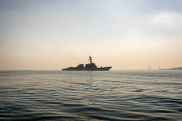 A war ship on the seascape