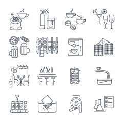 set of thin line icons drinks and beverages, coffee, alcohol