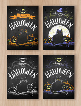 Halloween color chalked postcards designs
