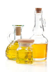 food oil in bottle on white