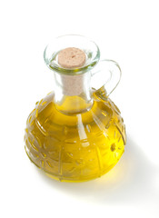 food oil in bottle on white