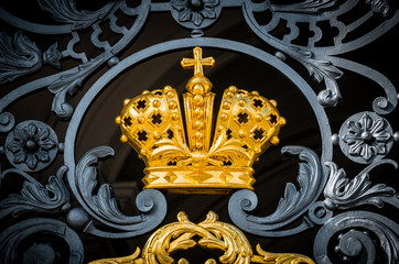 The golden crown of the Russian Empire with antique metal forging
