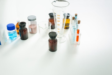 Measuring glass, test tubes and glass jars