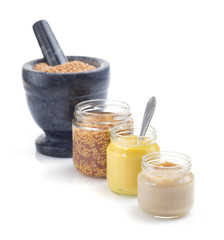 mustard sauce collection on white