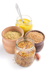 mustard sauce collection on white