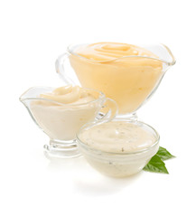 variety of mayonnaise sauce on white