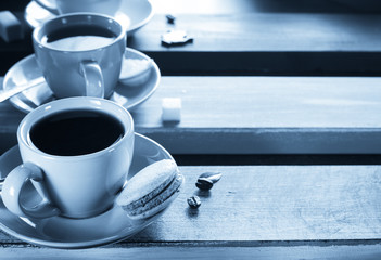 cup of coffee and tea on wood