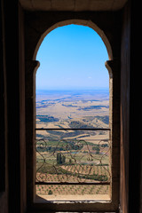 View through the window from the castle of Loarre, Huesca, Spain.