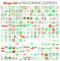 Fototapeta premium Big vector set of infographic elements and different types of graph, charts and diagrams useful for data visualization for business flyers, workflow layout, brochures and presentation design templates