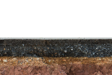 The layer of asphalt road with soil and rock.