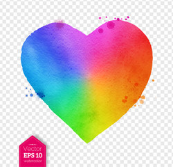 Vector watercolor sketch of rainbow colored heart