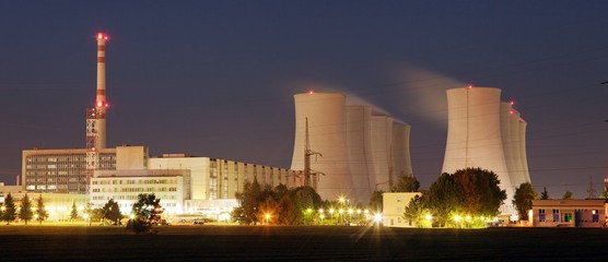 Night view of Jaslovske Bohunice nuclear power plant
