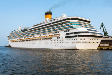 Obraz premium Luxury cruise ship docked at wharf in port of Gdynia. Poland. Europe.