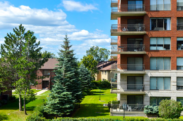 Modern condo buildings in Cote Saint-Luc, Canada