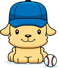 Cartoon Smiling Baseball Player Puppy
