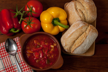 Leczo, tomato paprika soup and sausage