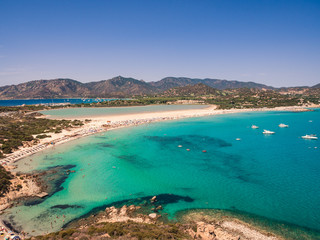 Fototapeta na wymiar Transparent and turquoise sea in Porto Giunco, Sardinia, Italy