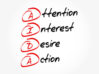 AIDA - Attention Interest Desire Action, acronym concept background