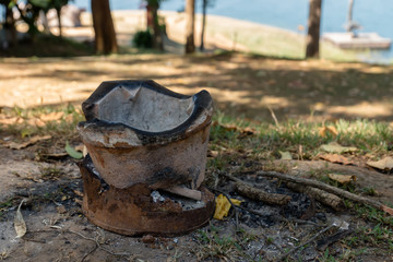 Old stove on in the camp.
