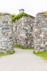 Stone walls of Suomenlinna fortress in Helsinki, Finland