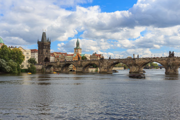 Fototapeta na wymiar Prague. View of the Charles bridge with the Vltava river.