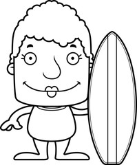 Cartoon Smiling Surfer Woman