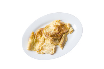 omelet in white dish isolated on white background