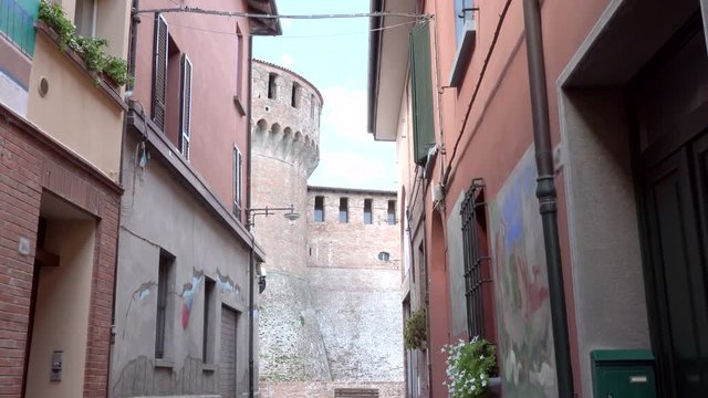 panning street to the medieval castle of Dozza, a small gem among the architectural wonders of Italy