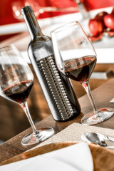 modern kitchen with bottle and goblets