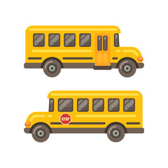 Obraz na płótnie Canvas Yellow school bus side views flat illustration on white background