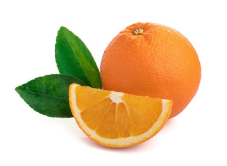 Isolated oranges. Group of fresh orange fruits with leaves