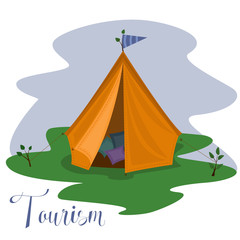 Summer Tourism. Nice tent on green grass