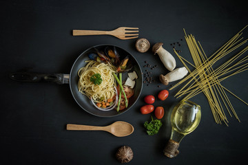 Delicious Italian spaghetti Mussel