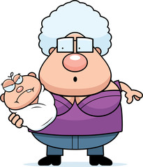 Cartoon Grandma with Angry Baby