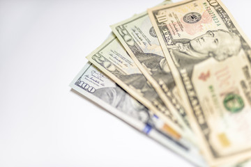 Collection of us dollar bills. Isolated