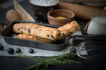 Bread with chocolate and fresh blueberry