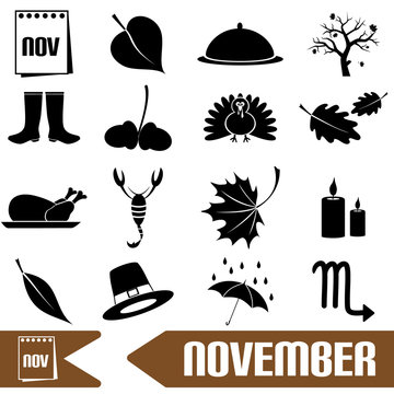 november month theme set of simple icons eps10