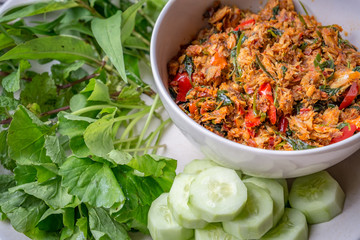 Stir fried mackerel with fresh vegetables 