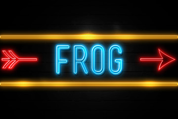 Frog  - fluorescent Neon Sign on brickwall Front view