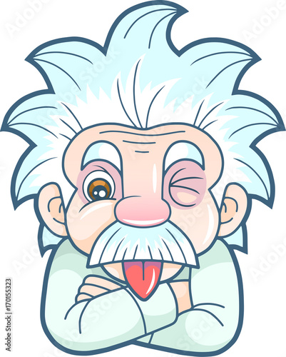 "cartoon funny Einstein shows his tongue " Imágenes de archivo y