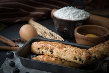 Bread with chocolate and fresh blueberry