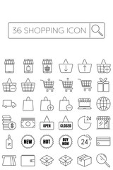 Outline  mix flat icons about shopping  with dotted line shadow effect.Editable Stroke