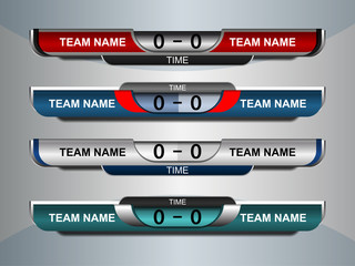 Scoreboard Broadcast Graphic and Lower Thirds Template for soccer and football, vector illustration