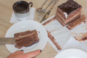 Cake and coffee on the table