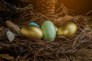 Easter background golden eggs