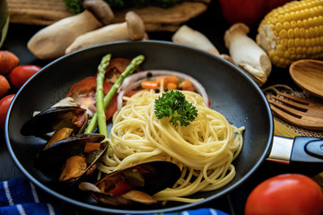 Delicious Italian spaghetti Mussel