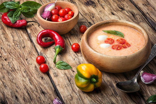 Gazpacho soup with basil