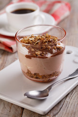Yogurt with granola and coffee