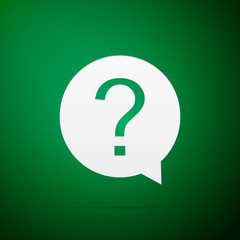 Question mark in circle icon isolated on green background. Hazard warning symbol. Flat design. Vector Illustration