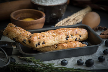 Bread with chocolate and fresh blueberry